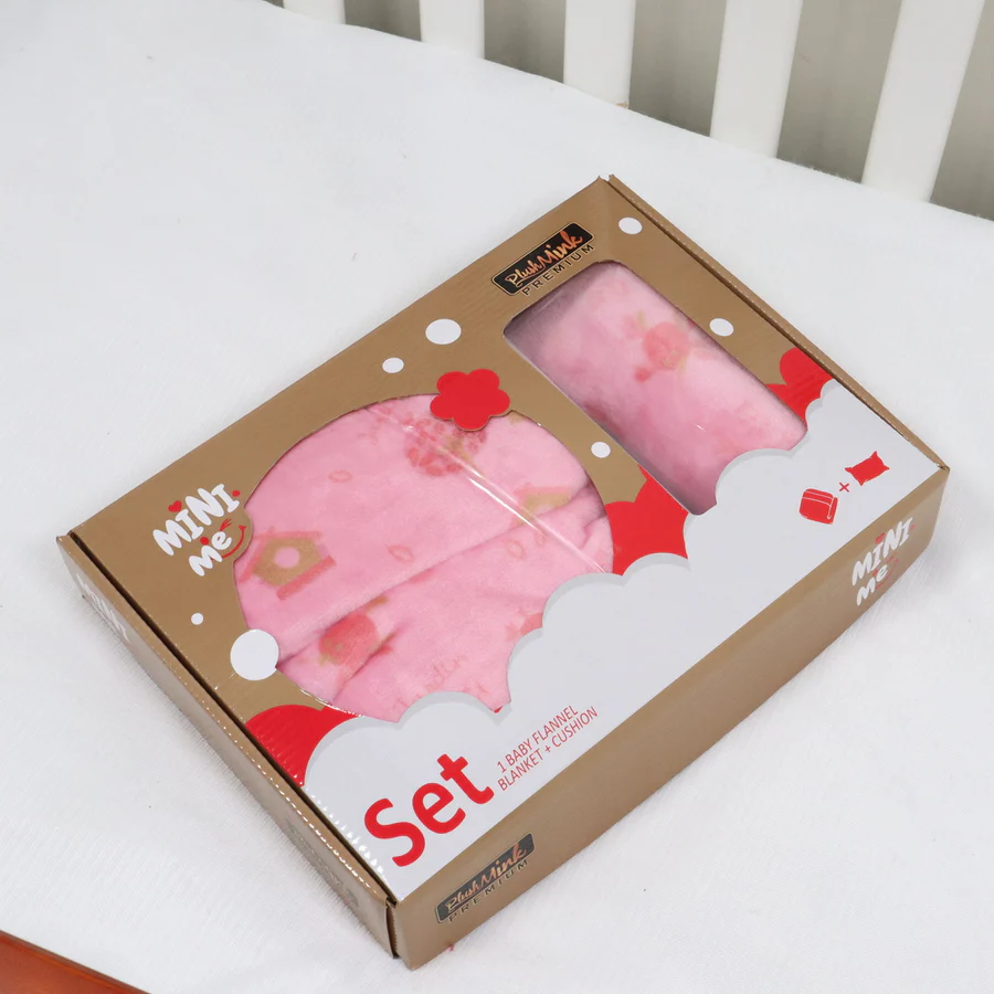 CottonCuddle Baby Flannel Blanket & Pillow Set – Dreamy Pink