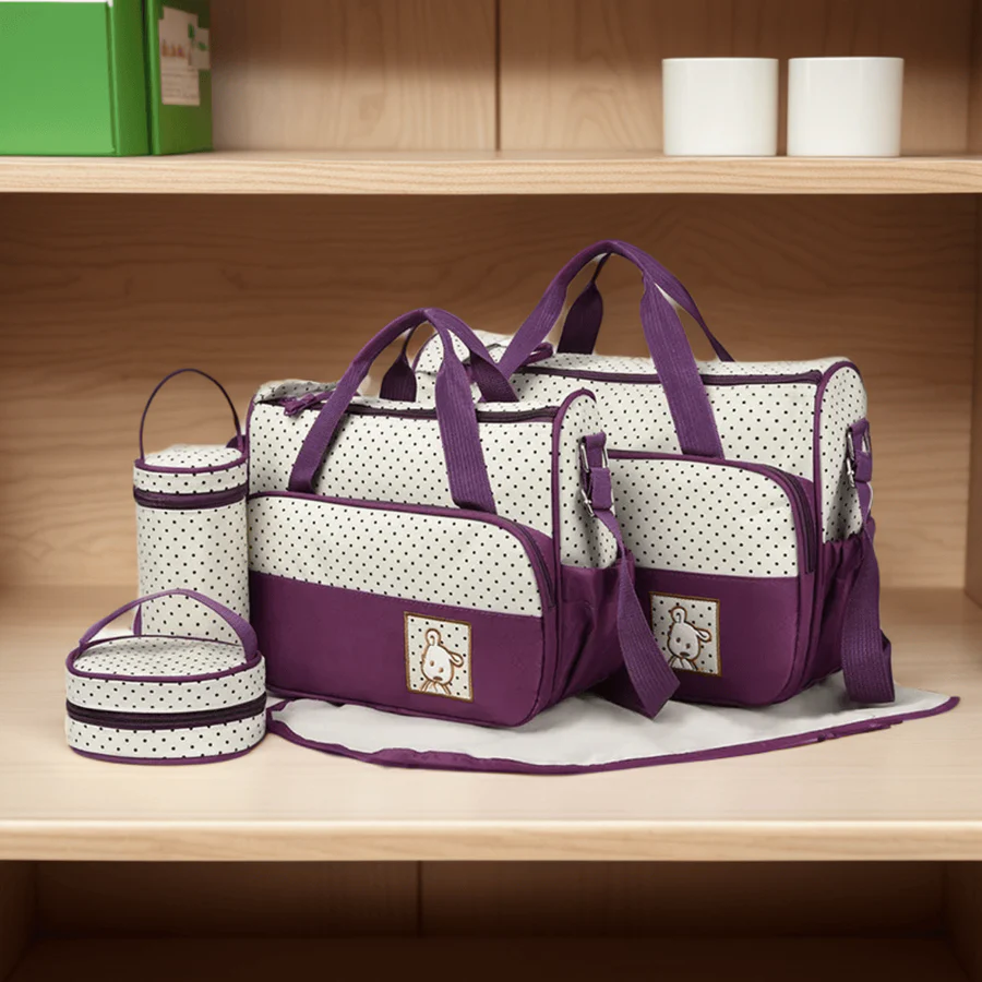 WanderNest 5-Piece Diaper Bag Set – Practical Purple